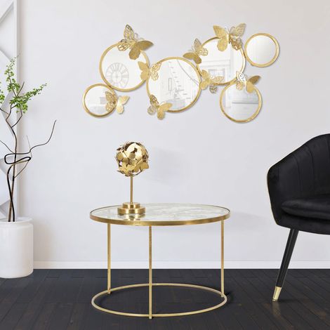 Couchtisch Taketa, Dekor mit Schmetterlingen, Rundform, Platte in Transparent, 60x60x41h cm Gold (1/5)