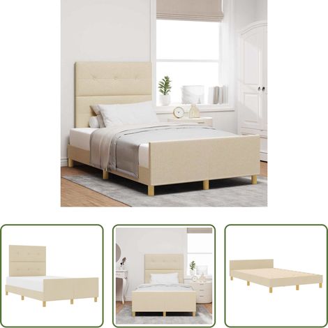 Stoffbett - Bettgestell mit Kopfteil Creme 120 x 200 cm Stoff (1/5)
