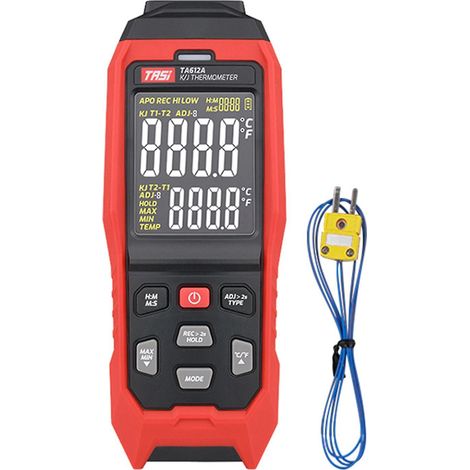 TASI TA612B Thermomètre Numérique à Double Canal pour Thermocouples Type K/J -2001372℃/-3282501℉ Affichage LCD Portable (1/5)