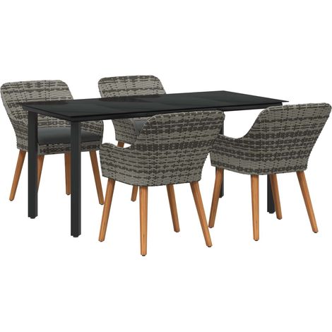 Garten Essgruppe mit Kissen 5 pcs Grau Poly-Rattan