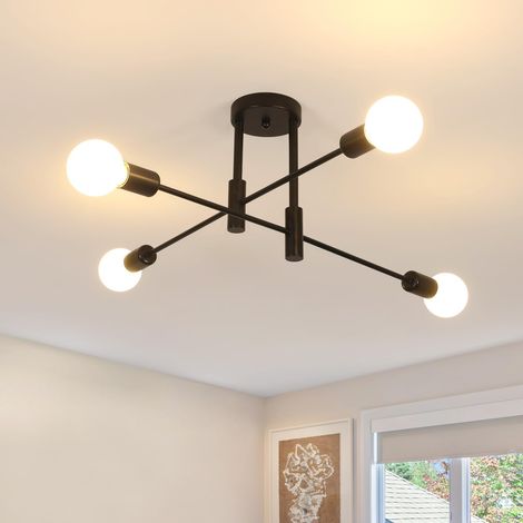 Plafonnier Lustre Industriel, 4 Lumières Douille E27, 71CM, Noir (1/5)