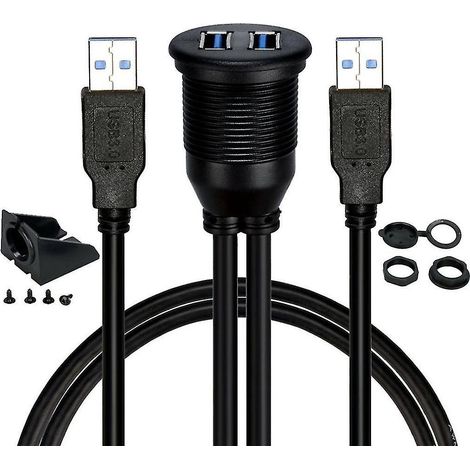 Câble d'extension encastré pour tableau de bord de voiture, double USB 3.0 mâle vers USB 3.0 femelle (1/4)
