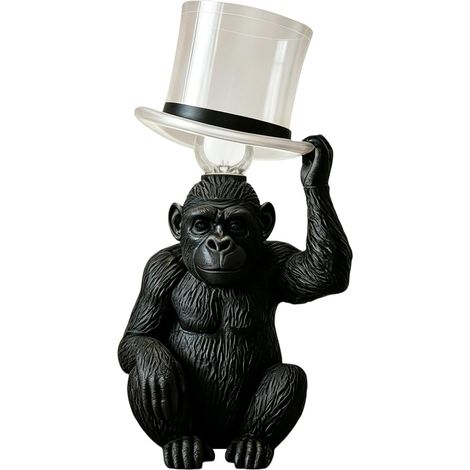 Lampe Singe Décoratif en Résine coiffé d'un Chapeau Haut-de-Forme (1/5)