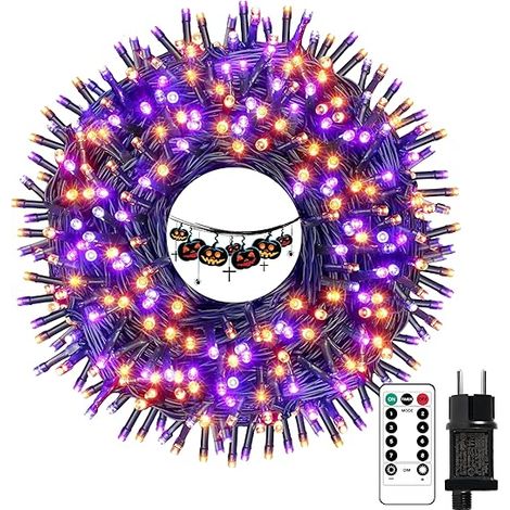Decorazione per esterni, 20 m 200 luci a LED arancione + viola, decorazione natalizia per interni/esterni 8 modalità luci impermeabili per il Ringraziamento camera da letto albero festa giardino [clas