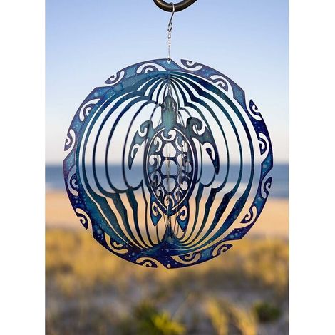 Wind Chime, Sea Turtle Wind Spinner, Tribal Turtle Metal Outdoor Garden Decoration Wind Spinner for Patio and Garden, Ensoleillé