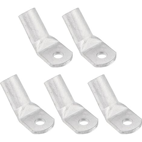 2/0 AWG - 1/4" Bornes De Câble En Cuivre, Embouts De Câble De Batterie À 45 Degrés, Bornes De Batterie, Connecteurs À Œillet En Cuivre Nu (Argent, 5Pcs) (1/5)