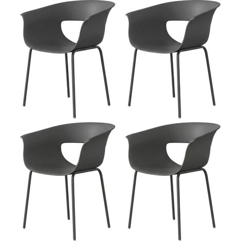 Ensemble de 4 chaises de jardin ergonomiques, chaises de balcon avec design ajouré, accoudoirs, résistantes aux intempéries et à la rouille, gris foncé (1/5)