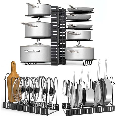 Topf- und Pfannenorganizer – 1 Stück – Edelstahl – 8 verstellbare Fächer – Küchenorganisation für Töpfe und Deckel – Vertikale oder horizontale Montage (1/5)