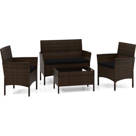 Conjunto de muebles de exterior de ratán de 4 piezas con cojines.