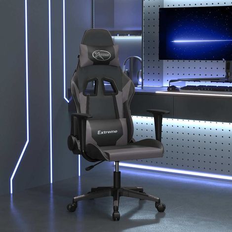 vidaXL Silla gaming de masaje cuero sintético negro y gris (1/5)