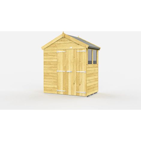 7 x 4 Feet Apex Shed - Double Door With Windows - Wood - L127 x W214 x H217 cm