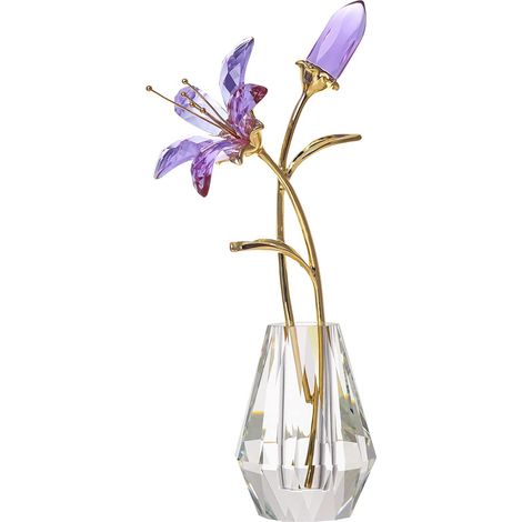 Fleurs de lys tigré artificielles en Cristal Violet avec Vase, Figurines de Collection en Verre pour décoration de Maison et Mariage (1/5)