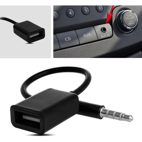 Câble adaptateur jack audio 3,5 mm vers USB 2.0 mâle-femelle pour lecteur MP3 de voiture (1/2)