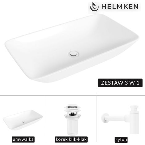 Lavabo de encimera Helmken 88670000 (70x40) blanco + Sifón blanco + Tapón blanco de clic-clac (1/5)