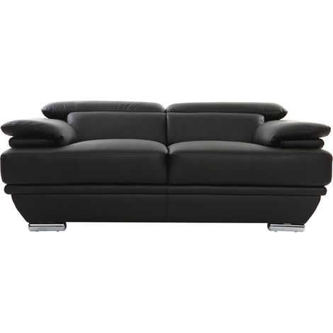 Divano nero in pelle design 2 posti con poggiatesta reclinabile EWING