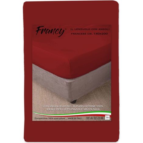 DRAP HOUSSE AVEC COINS FRANCY BORDEAUX FRANÇAIS 1 ET UN DEMI-CARRÉ GRAND MAXI