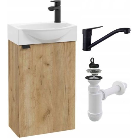 Meuble de Salle de Bain - 40 x 33 cm - Blanc et Chêne Doré - Élégant et Pratique