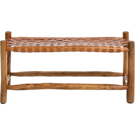 Banc en cuir marron et en bois Zoé (1/5)