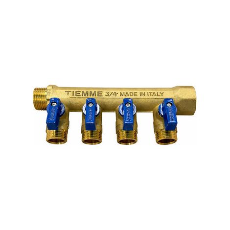 COLLETTORE NINO 4 VIE CON VALVOLE A SFERA- 3/4 x 1/2 4 vie Blu- TIEMM- pezzi 1
