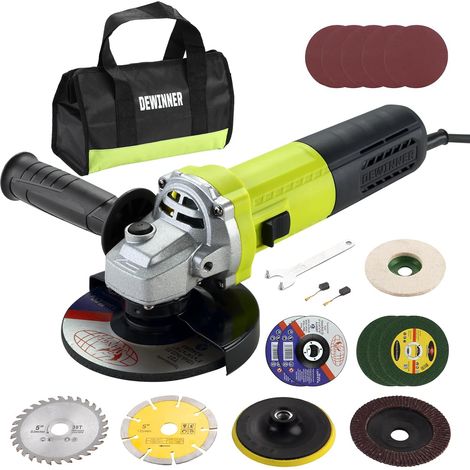 Meuleuse D'angle 1000W 2000-12000 trs/min  Ø125mm, DEWINNER Avec 20 Accessoires, Meuleuses D'angle Avec Sac à Main en Toile, Coupe et le Meulage, le Polissage, Métal, Bois, Céramique (1/5)