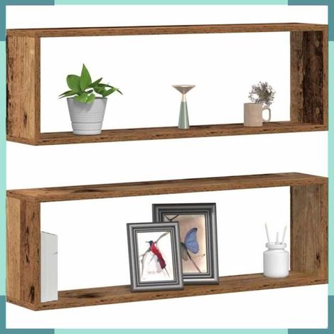 Étagère murale - 862639 - Bois ancien - 80 x 15 x 26 cm - Lot de 2 (1/5)