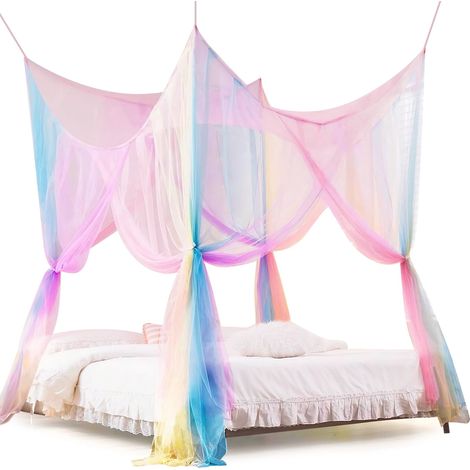 Moustiquaire Pour Lit - Filet À Quatre Coins Avec 4 Ouvertures - Dimensions 210 x 240 x 190 cm - Polyester - Pour Lit Double/Queen/King (1/5)
