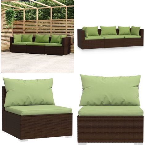 3-Sitzer-Sofa mit Kissen Braun Poly Rattan - Gartenmöbeln - Ratan Möbel - Outdoor Sofa - Lounge Set - Gartenlounge - Home & Living