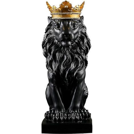 Statue de lion couronnée abstraite pour la maison, le bureau ou le bar - Lion mâle - Sculpture en résine - Artisanat - Art animalier - Ornement (1/5)