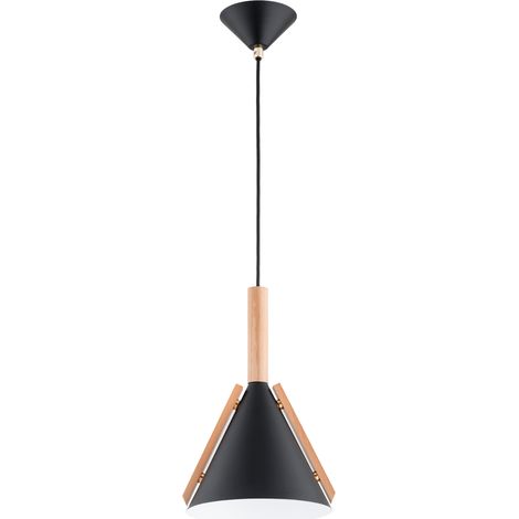 Suspension scandinave cône noir/bois E27 15W Fortel (1/2)