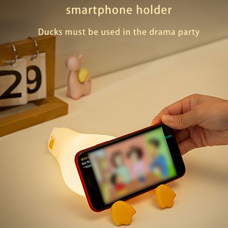 Luce notturna a LED, a forma di paperella in morbido silicone, ricaricabile tramite USB, con 3 livelli di luminosità, luce calda, 21 cm, design giocoso per la cameretta dei bambini. (1/5)