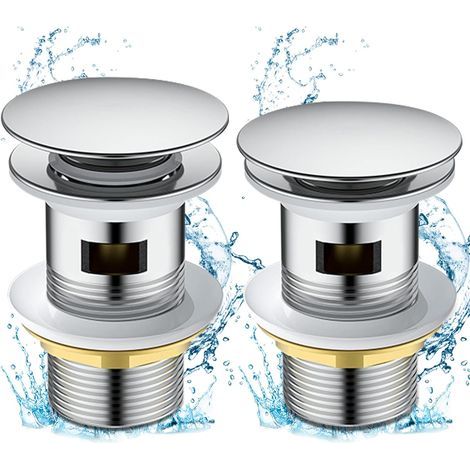 2pcs Bonde de Lavabo Pop-up, Bonde Lavabo Salle de Bain Chromé, Bonde Lavabo avec Trop Plein pour Vasque Salle de Bain avec Un Trou de 1/4" (Argent) (1/5)