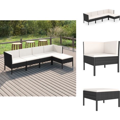 5-tlg. Garten-Lounge-Set mit Auflagen Poly Rattan Schwarz - Gartensortiment - Loungemöbel - Gartenloungeset - Outdoormöbel - PE-Rattan (1/5)