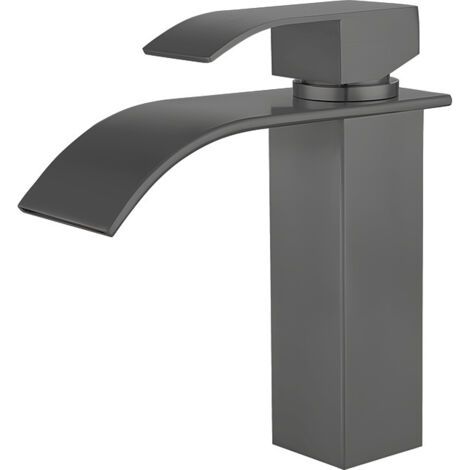 Pair Robinet de lavabo cascade en acier inoxydable 304, installation monotrou, poignée relevable, gris (1/5)