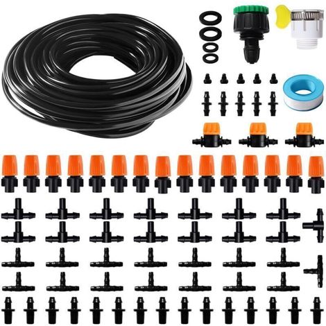 81 Pièces 4/6 mm Kit d'irrigation Goutte, 15m Tuyau d'irrigation, Systeme Irrigation, avec Raccords Cannelés Droits, Connecteurs en T, Bouchons d'extrémité, pour Jardin, Plantes (1/4)
