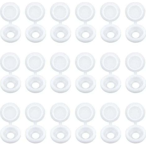 100 tapas de plástico para tornillos de bisagra, blancas, para muebles, armarios y estantes. (1/4)