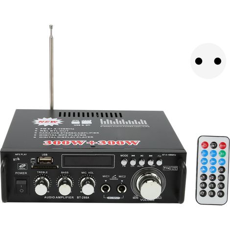 Amplificateur Audio 300W Bluetooth avec Port USB, Carte Mémoire, Télécommande et Affichage LED pour Système Stéréo Maison - Prise EU 220V (1/5)