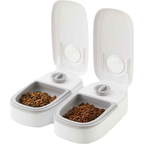 Distributeur Automatique Croquettes - 2 Repas Programmables - Capacité 300 Ml Par Repas - Fonction Horloge 48 H - Avec 2 Compartiments Réfrigérés - Pour Chien Et Chat - 1 Pièce