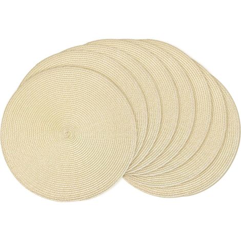 Lot de 8 sets de table ronds tressés de 38,1 cm pour tables de salle à manger, tissés naturels, résistants à la chaleur (beige, 8)'Beige 15 inches set of 8'Beige'15 inches set of 8 (1/5)