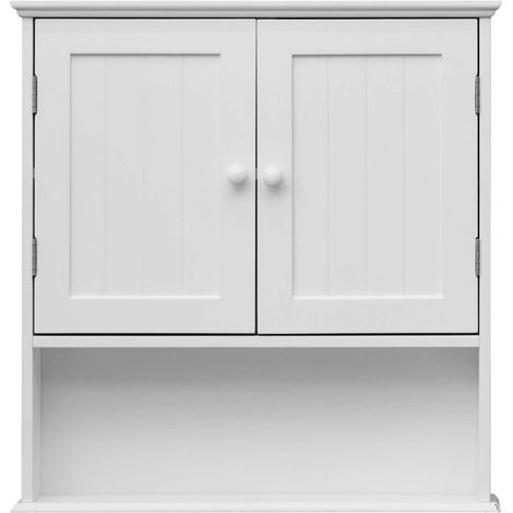 Rebecca Mobili Armadietto Pensile da parete per il Bagno in Legno Bianco con 2 Ante e 1 Ripiano (1/5)