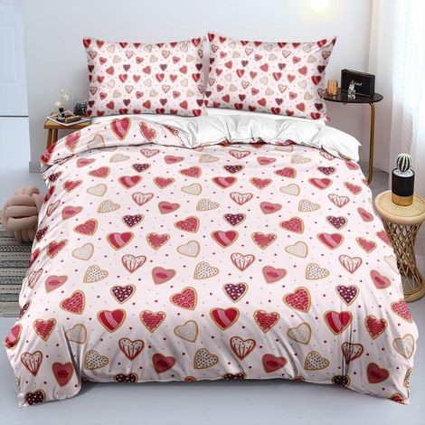 Bettwäsche-Set 155x220 cm mit Herzen, 3-teilig, Mikrofaser, Reißverschluss