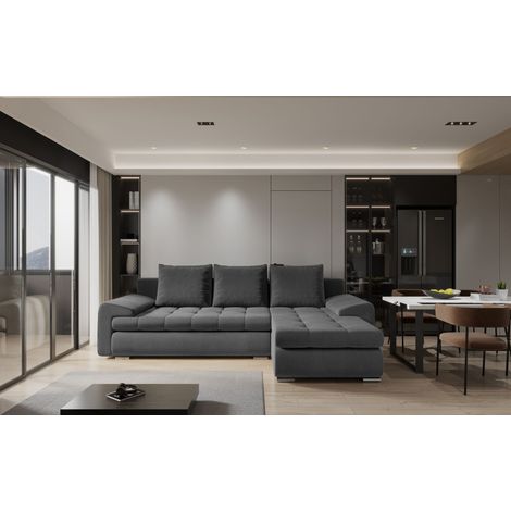 Kaiser Möbel Elegantes und modernes Ecksofa TOMI Castel Dunkelgrau Rechts (1/4)