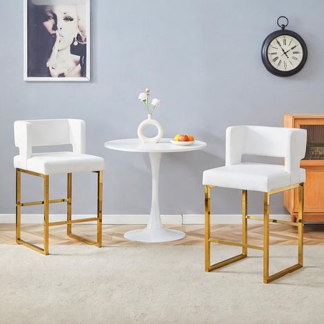 Lot de 2 tabourets de bar blancs et dorés avec assise en simili (1/5)