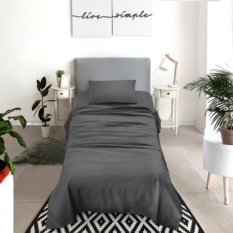 Set Lenzuola 100% Cotone Di Flanella Completo Letto Made In Italy Anti-Pilling Tinta Unita Lenzuolo Sopra Sotto Federe Grigio Scuro - Singolo