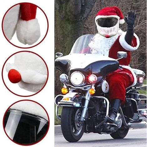 Housse De Casque Moto Peluche De Nol Couvre-Casque de Moto en Peluche Universel Chapeau de Nol du Pre Nol rouge (1/4)