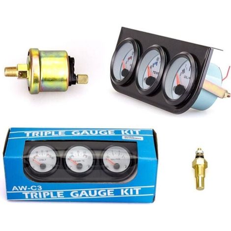 Kit universal de triple indicador para coche, medidor de temperatura de agua, voltaje y presión de aceite de 52 mm. (1/4)