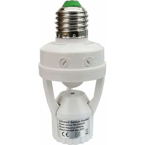 Lntyq Douille avec détecteur de mouvement PIR Ampoules avec culot E27 pour une utilisation en intérieur avec réglage du temps et de la lumière (Ampoule non fournie) (1/5)
