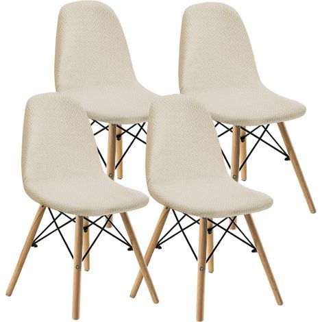 Housses de chaises de Salle à Manger Modernes médiévales pailles, Housses de chaises latérales caractéristiques de Salle à Manger rembourrées (Beige,4 PCS) (1/5)