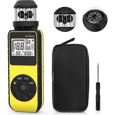 Anémomètre numérique - portable, rotation à 360°, compatible avec la mesure de la vitesse du vent et de la température. (1/4)