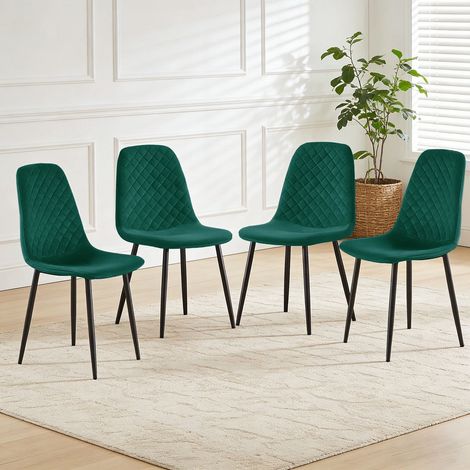 AINPECCA 4X Green Dining Chairs Velvet Padded Seat Metal Legs Kitchen Home Office UK