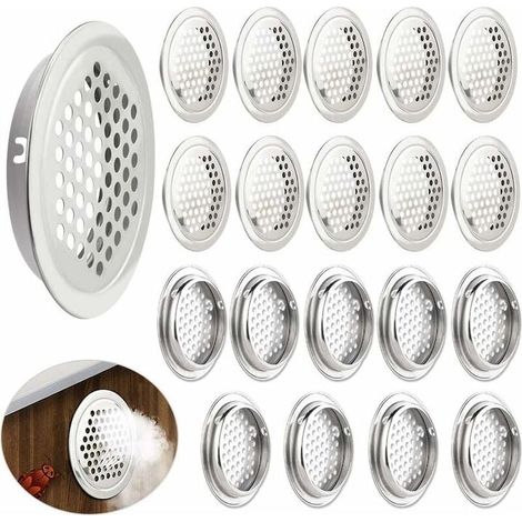 Rejillas de ventilación redondas de acero inoxidable – Paquete de 20 – Diseño de malla tipo panal – Aptas para oficinas y zapateros – 53 mm (1/5)